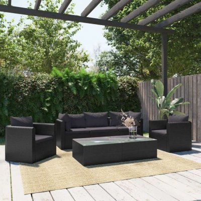 VIDAXL  salon de jardin 7 pcs avec coussins r&eacute;sine tress&eacute;e noir 46553