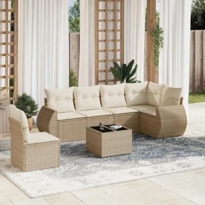 VIDAXL  Salon de jardin 7 pcs - Beige R&eacute;sine Tress&eacute;e