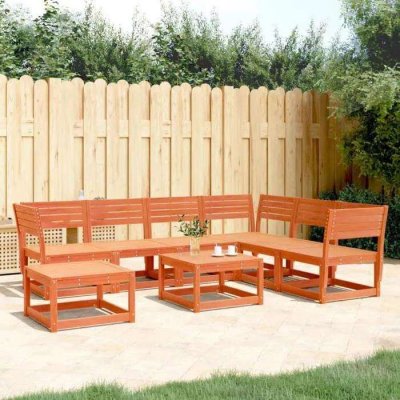 VIDAXL  Salon De Jardin 7 Pcs Cire Marron Bois De Pin Massif