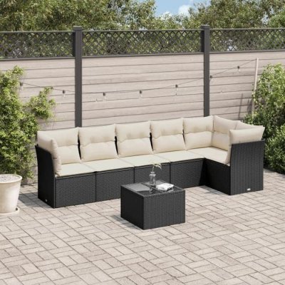 VIDAXL  Salon de jardin 7 pcs - Coussins noir - R&eacute;sine tress&eacute;e