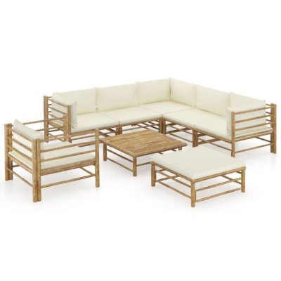 VIDAXL  salon de jardin 8 pcs avec coussins blanc cr&egrave;me bambou 3058217