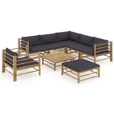 VIDAXL  Salon De Jardin 8 Pcs Avec Coussins Gris Fonc&eacute; Bambou