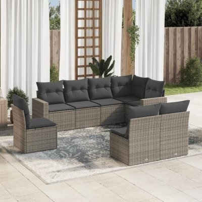 VIDAXL  Salon de jardin 8 pcs avec coussins gris r&eacute;sine tress&eacute;e 3219060