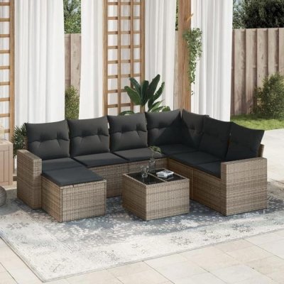 VIDAXL  Salon de jardin 8 pcs avec coussins gris r&eacute;sine tress&eacute;e 3219300