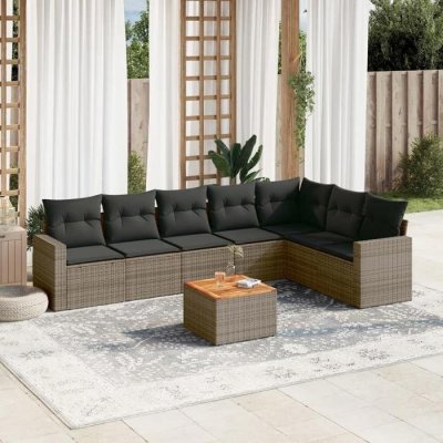 VIDAXL  Salon de jardin 8 pcs avec coussins gris r&eacute;sine tress&eacute;e 3224156