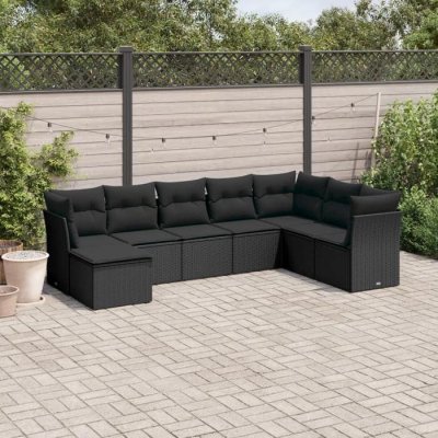 VIDAXL  Salon de jardin 8 pcs avec coussins noir r&eacute;sine tress&eacute;e 3218045
