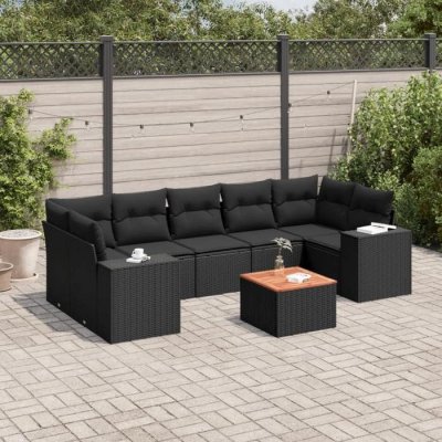 VIDAXL  Salon de jardin 8 pcs avec coussins noir r&eacute;sine tress&eacute;e 3257686