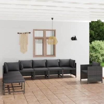VIDAXL  - Salon de jardin 8 pcs avec coussins R&eacute;sine tress&eacute;e Gris Gris
