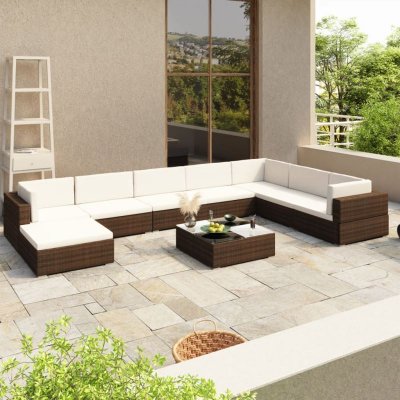 VIDAXL  salon de jardin 8 pcs avec coussins r&eacute;sine tress&eacute;e marron 41260