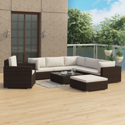 VIDAXL  salon de jardin 8 pcs avec coussins r&eacute;sine tress&eacute;e marron 46765