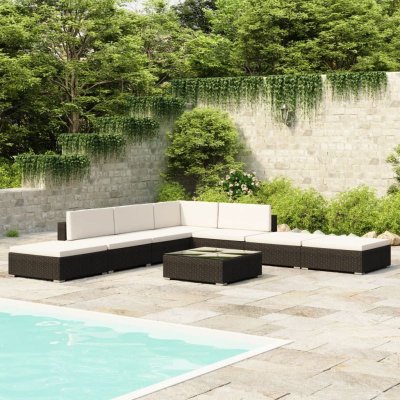 VIDAXL  salon de jardin 8 pcs avec coussins r&eacute;sine tress&eacute;e noir 41259