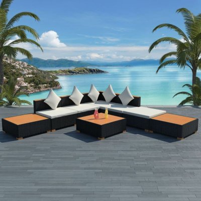 VIDAXL  salon de jardin 8 pcs avec coussins r&eacute;sine tress&eacute;e noir 42756