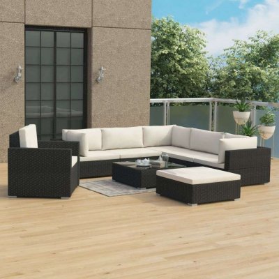VIDAXL  salon de jardin 8 pcs avec coussins r&eacute;sine tress&eacute;e noir 46766