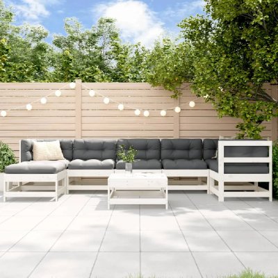 VIDAXL  salon de jardin 8 pcs blanc bois de pin massif