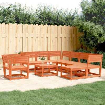 VIDAXL  Salon De Jardin 8 Pcs Cire Marron Bois De Pin Massif