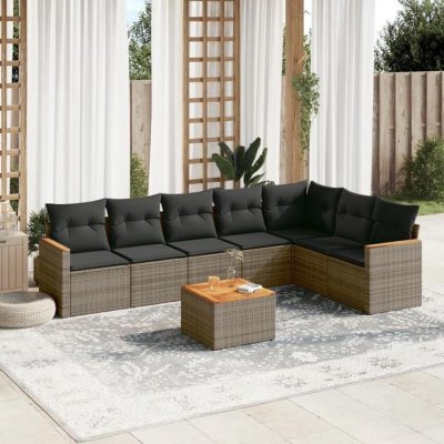 VIDAXL  Salon de jardin 8 pcs - Gris r&eacute;sine tress&eacute;e