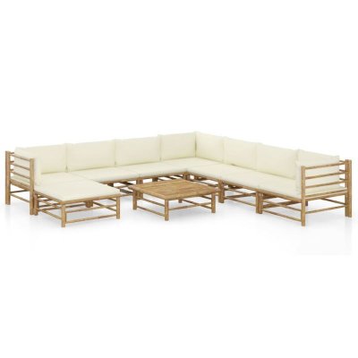 VIDAXL  salon de jardin 9 pcs avec coussins blanc cr&egrave;me bambou 3058229