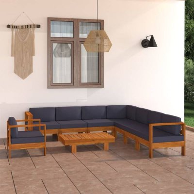  Vidaxl salon de jardin 9 pcs avec coussins gris fonc&eacute; bois d'acacia