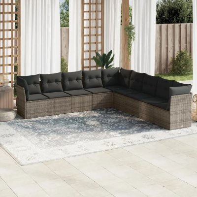 VIDAXL  Salon de jardin 9 pcs avec coussins gris r&eacute;sine tress&eacute;e 3217780