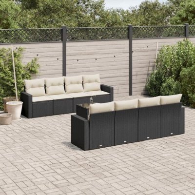 VIDAXL  Salon de jardin 9 pcs avec coussins noir r&eacute;sine tress&eacute;e 3218736