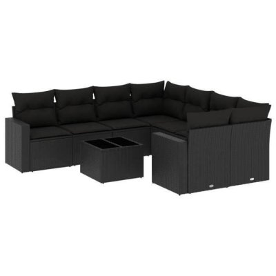 VidaXL Salon de jardin 9 pcs avec coussins noir r&eacute;sine tress&eacute;e 3218745