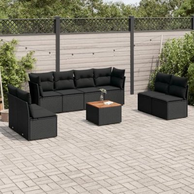 VIDAXL  Salon de jardin 9 pcs avec coussins noir r&eacute;sine tress&eacute;e 3223577