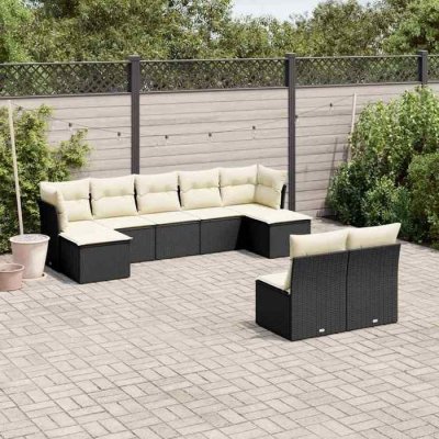 VIDAXL  Salon de jardin 9 pcs avec coussins noir r&eacute;sine tress&eacute;e 3250105