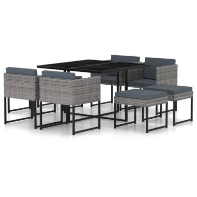 Vidaxl salon de jardin 9 pcs avec coussins r&eacute;sine tress&eacute;e gris 313100