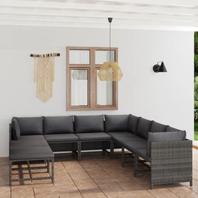 VIDAXL  - Salon de jardin 9 pcs avec coussins R&eacute;sine tress&eacute;e Gris Gris