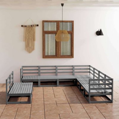 VIDAXL  Salon De Jardin 9 Pcs Gris Bois De Pin Massif