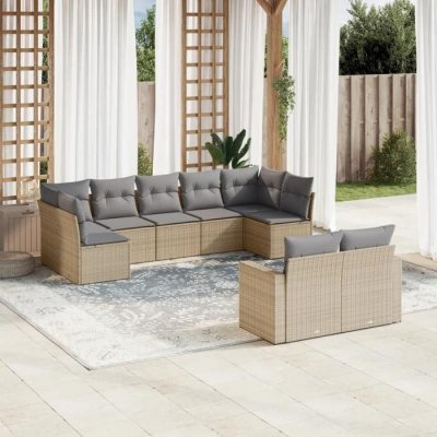VidaXL Salon de jardin 9 pcs - R&eacute;sine tress&eacute;e beige