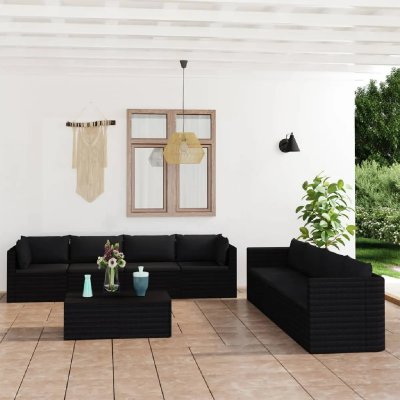 vidaXL Salon de jardin 9 pcs R&eacute;sine tress&eacute;e Noir