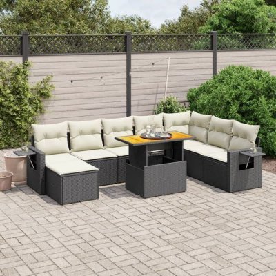  VidaXL Salon de jardin 9 pi&egrave;ces avec coussins - Noir