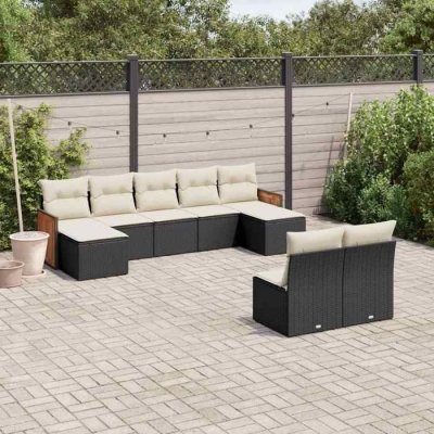 VIDAXL  Salon de jardin 9 pi&egrave;ces - Noir r&eacute;sine tress&eacute;e