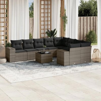 VIDAXL  Salon de jardin avec coussins 10 pcs - Gris