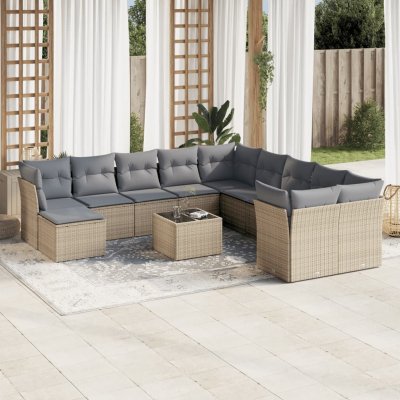 VIDAXL  salon de jardin avec coussins 12 pcs beige r&eacute;sine tress&eacute;e