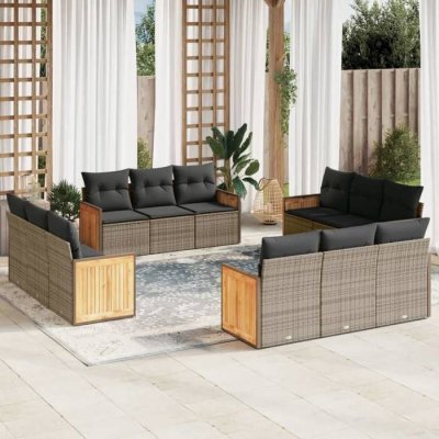 VIDAXL  salon de jardin avec coussins 12 pcs gris r&eacute;sine tress&eacute;e