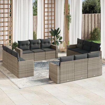 VIDAXL  Salon de jardin avec coussins 12 pcs gris r&eacute;sine tress&eacute;e 3218760