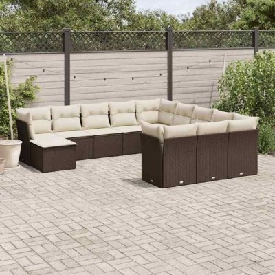 VIDAXL  salon de jardin avec coussins 12 pcs marron r&eacute;sine tress&eacute;e