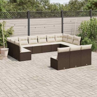 VIDAXL  salon de jardin avec coussins 13 pcs marron r&eacute;sine tress&eacute;e