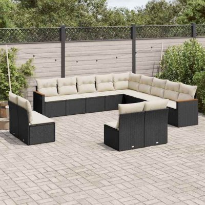 VIDAXL  Salon de jardin avec coussins 13 pcs - Noir