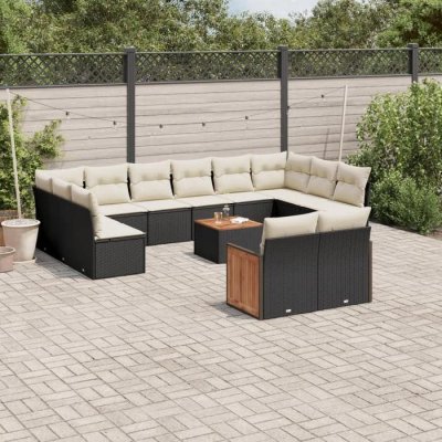 VIDAXL  salon de jardin avec coussins 13 pcs noir r&eacute;sine tress&eacute;e