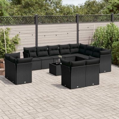VIDAXL  Salon de jardin avec coussins 13 pcs noir r&eacute;sine tress&eacute;e 3218535 