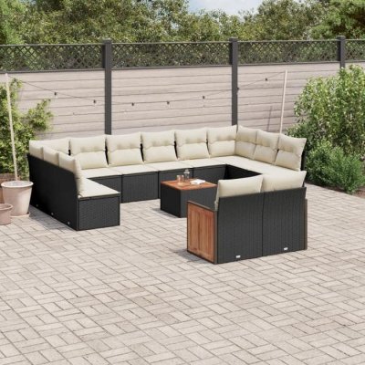 VIDAXL  Salon de jardin avec coussins 13 pcs noir r&eacute;sine tress&eacute;e blanc