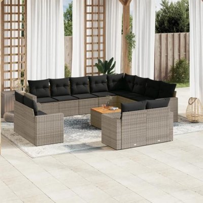 VIDAXL  Salon de jardin avec coussins 13 pcs R&eacute;sine tress&eacute;e - Gris