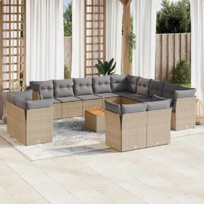 VIDAXL  Salon de jardin avec coussins 14 pcs beige r&eacute;sine tress&eacute;e 3223959