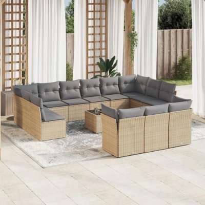 VIDAXL  Salon de jardin avec coussins 14 pcs beige r&eacute;sine tress&eacute;e 3250298