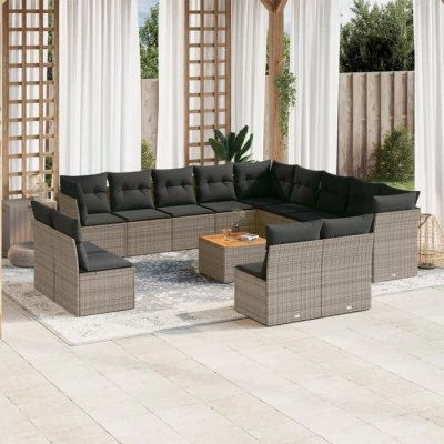 VIDAXL  salon de jardin avec coussins 14 pcs gris r&eacute;sine tress&eacute;e