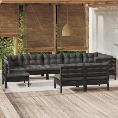 VIDAXL  Salon de jardin avec coussins 14 pcs - Noir