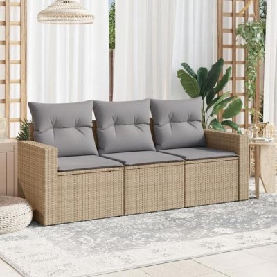 VIDAXL  salon de jardin avec coussins 3 pcs beige r&eacute;sine tress&eacute;e
